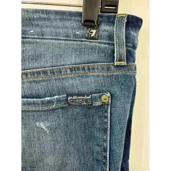 7 For All Mankind Women's Skinny Ankle Jeans Sz 28 Color Block Patch Distressed - Picture 5 of 7